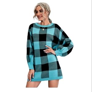 drop shoulder plaid sweater dress